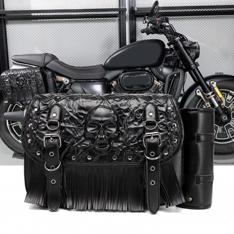 RiderBond™ Grim Hauler – Skull & Studded Saddlebag