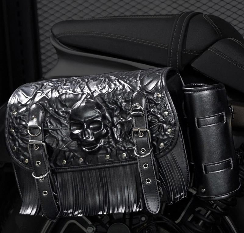 RiderBond™ Grim Hauler – Skull & Studded Saddlebag