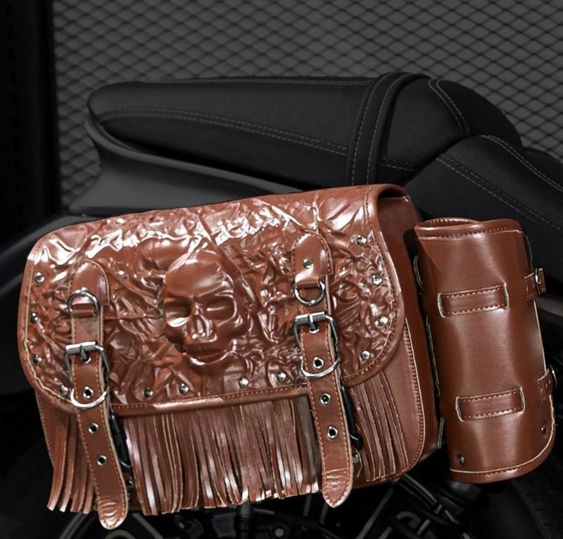 RiderBond™ Grim Hauler – Skull & Studded Saddlebag